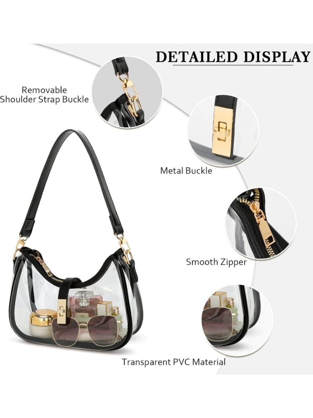Women's White Black Vegan Leather Hobo Gold Buckle Retro Shoulder Crossbody Bag - Picture 4 of 6